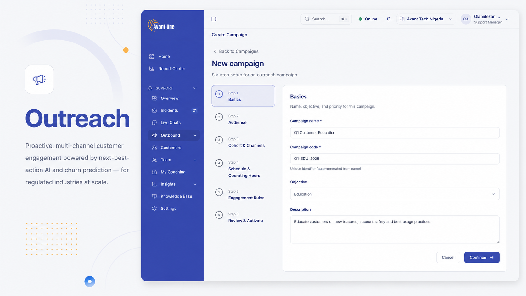 Avant One omnichannel customer engagement and next-best-action dashboard